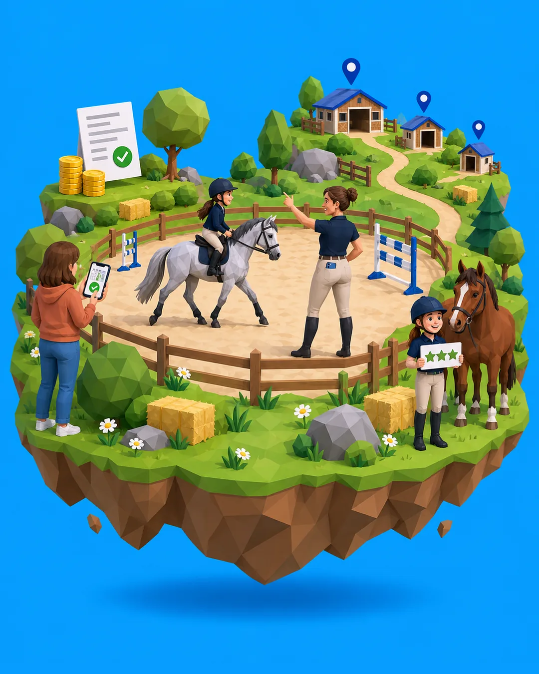 Una clase de equitaci&oacute;n en la pista exterior